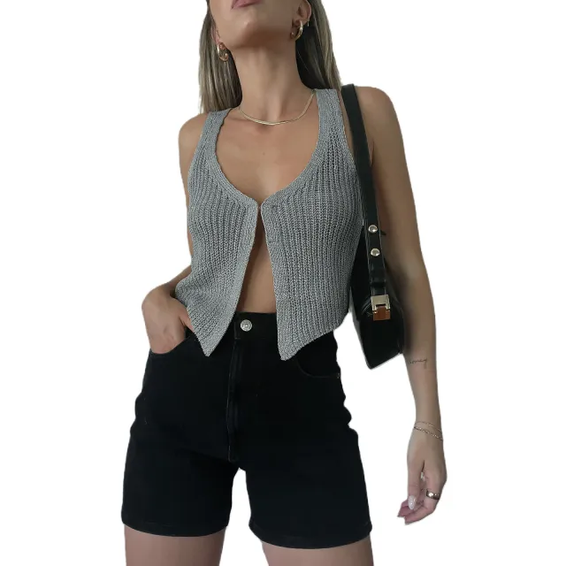 Women's Woolen Knitted Cardigan Vest Grey - Shop at LoveMi
