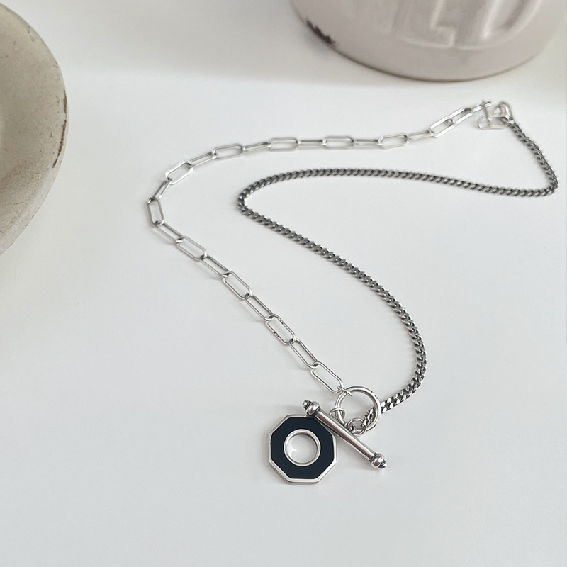 S925 Sterling Silver Square Brand Geometric Epoxy Necklace Women