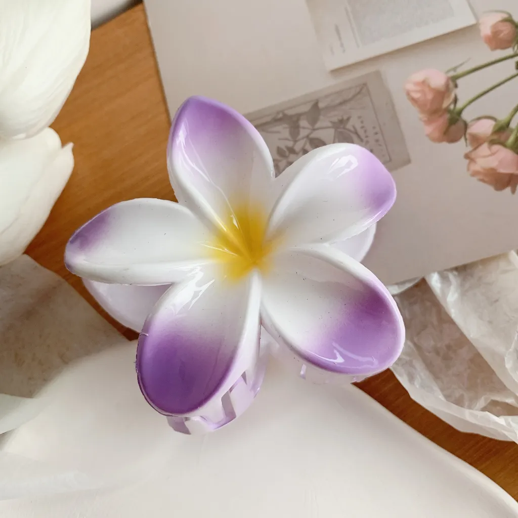 Muweordy Plumeria Hair Clips Flower Hair Clip Trendy Hair Claw Clip Popular Hair Catch Korean Hair Accessories For Women - Purple