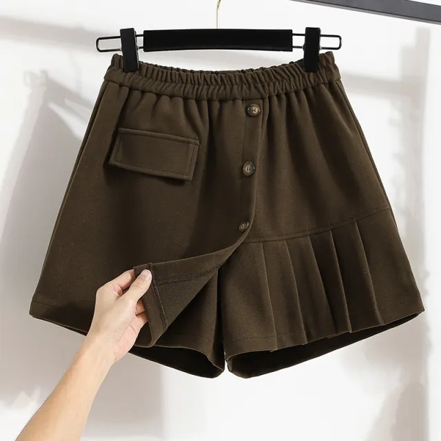 Women's Autumn And Winter Woolen Trousers Skirt Wide Leg Shorts Dark Brown - Shop at LoveMi