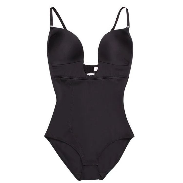 New One-piece Body Shaper U-shaped Breast Support Belly Dress Wedding Party Female Corset - Black