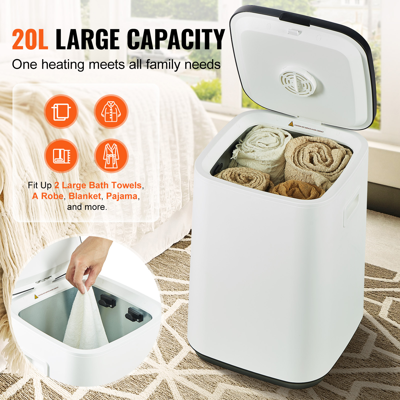 VEVOR Towel Warmer 20L, Towel Warmer Bucket With 24h Delay Timer, 20 40 60 Min Auto Shut Off, Child Lock, LED Screen & U-Shaped Light, Large Towel Warmer For Bathroom, Spa, Bathrobe, Blanket & Pajama image 3