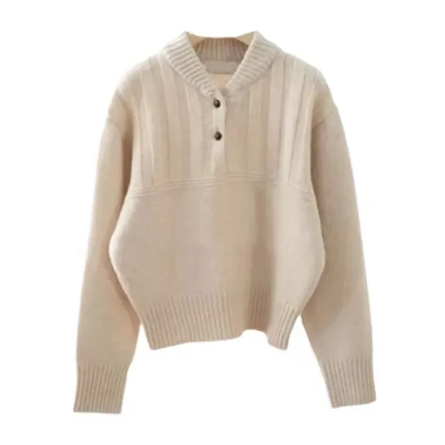Autumn And Winter Warmth Pullover Niche Lapel Tops Female Winter Oatmealv - Shop at LoveMi