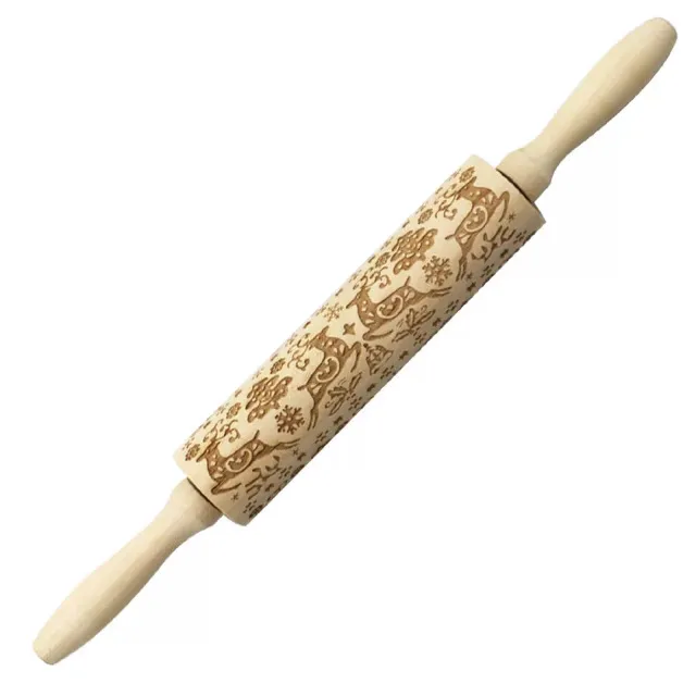 Christmas Elk Print Rolling Pin Wood Color - Shop at LoveMi