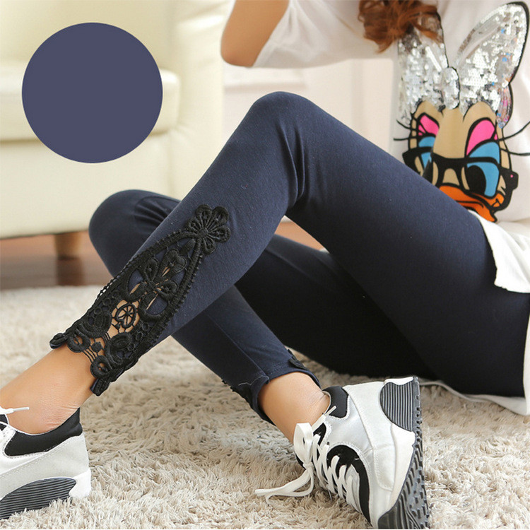 Triangular Side Lace Carving Slimming Leggings Navy - Shop at LoveMi