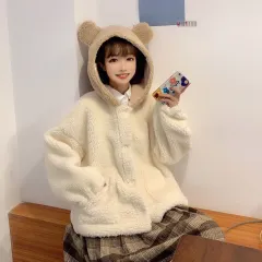 Japanese Loose Cute Bear Ear Lamb Fur Coat Women - Photo Color - View 1