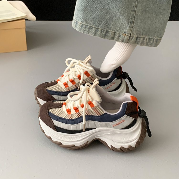 Women's Platform Color Block Dad Sneakers, 2026 Summer New Arrival, Mesh Breathable HeightIncreasing Versatile Casual Sports Shoes