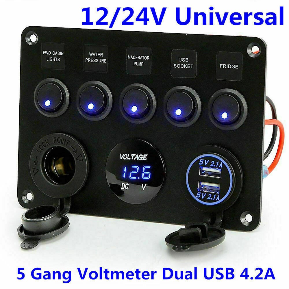 5 Gang 12V 24V LED Light Control Panel For Camper RV Car Boat Waterpoor — image 2