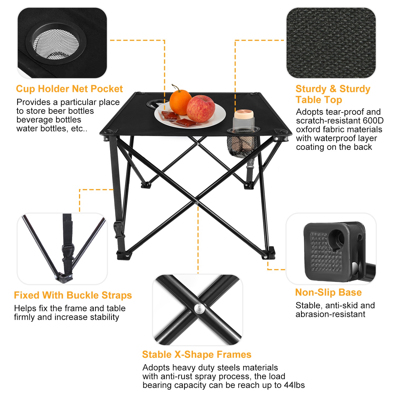 1Pc 2Pc Options Foldable Camping Table Portable Picnic Table Lightweight Travel Desk With 2 Cup Holders Carrying Bag Color Options Black Orange Green Red Blue Navy Blue image 11