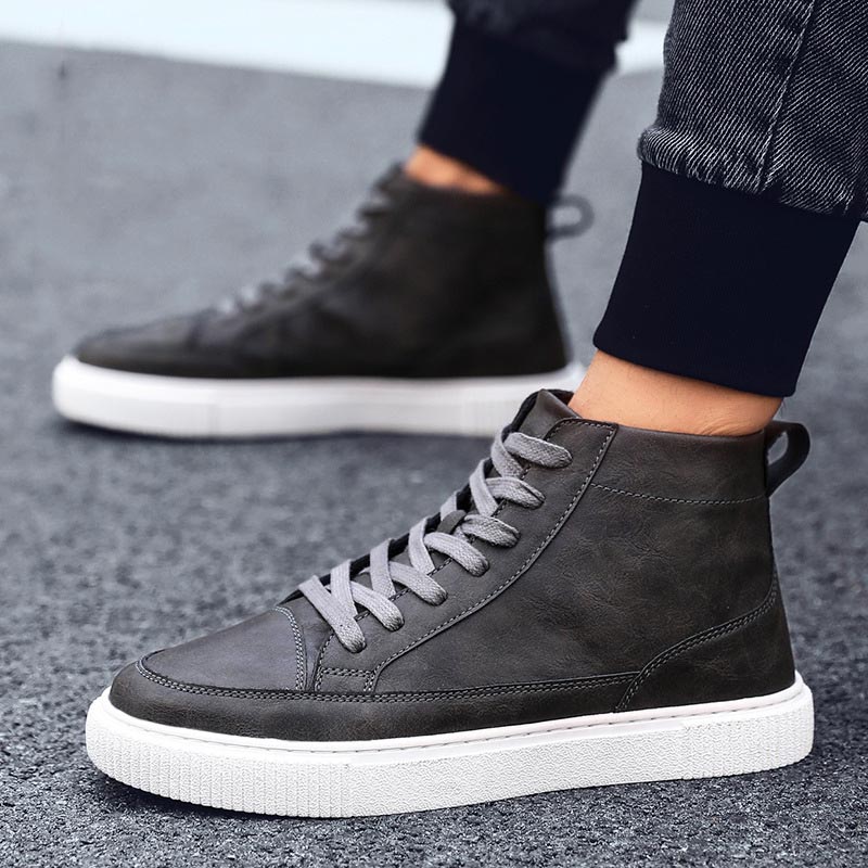 Title 6, All-Match Casual High-Top Leather Shoes For Stu...