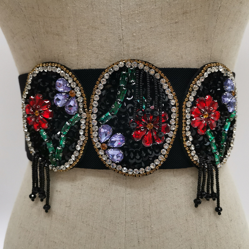 Flower Rhinestone Black Girdle Fashion Personality Girl Dress