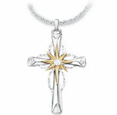 Octagonal Star Cross Alloy Pendant - Silver - View 1