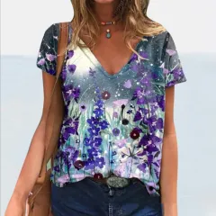 New Sexy Short-sleeved V-neck Digital Printing Butterfly T-shirt - Figure4-2Xl - View 1