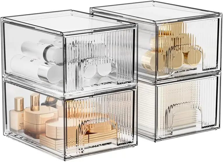 1, 2, 3, 4 Pack Clear Stackable Acrylic Drawers Cosmetic & Home Storage Organize