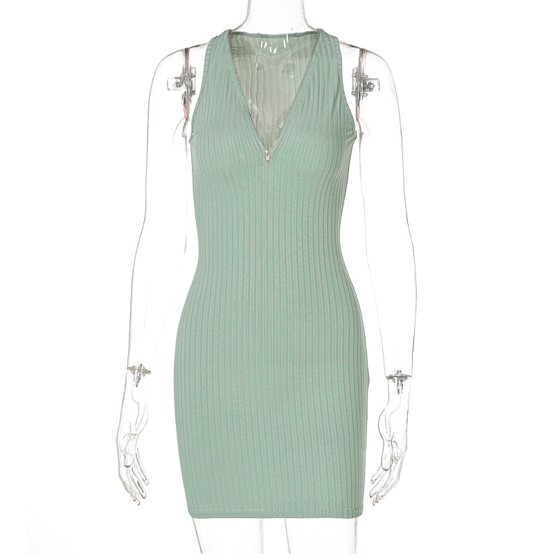 Women Stripe Knitted Women Sleeveless Mini Dress Green - Shop at LoveMi