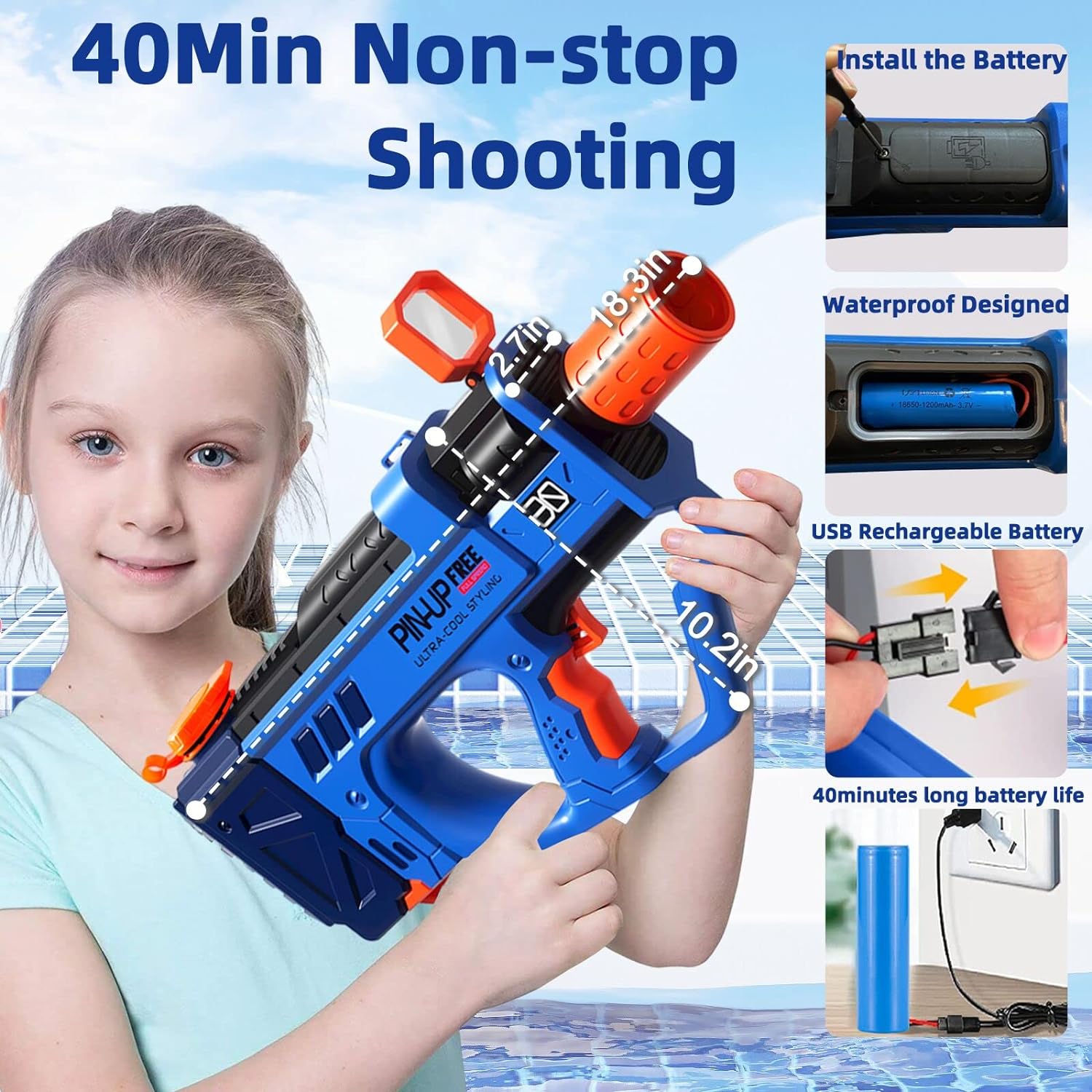 Electric Water Gun For Adults Kids, Motorized Squirt Guns with Rechargeable Battery, 800cc High Capacity, Long Distance Automatic Water Guns Up To 32 FT Range, Water Blaster Beach Pool Toys