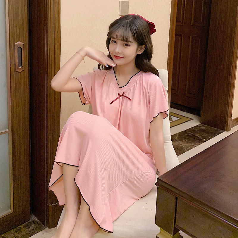 Title 4, Nightdress Thin Short-sleeved Pajamas Loose Bow...