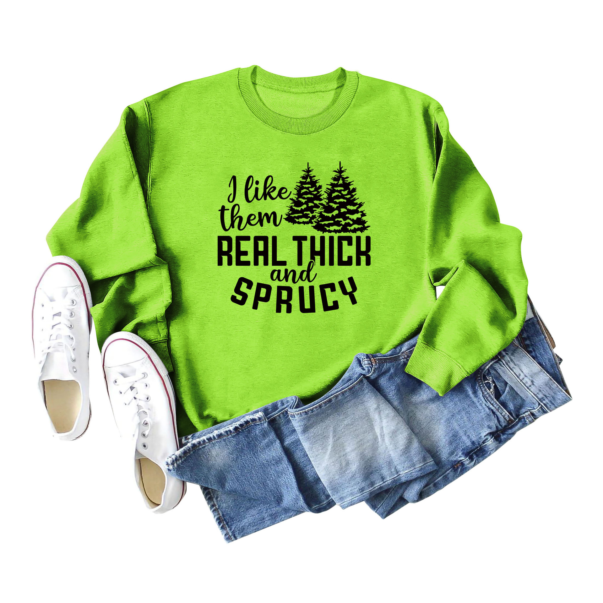 I Like Their Thick Ladies' Long Sleeved Sweater Green - Shop at LoveMi