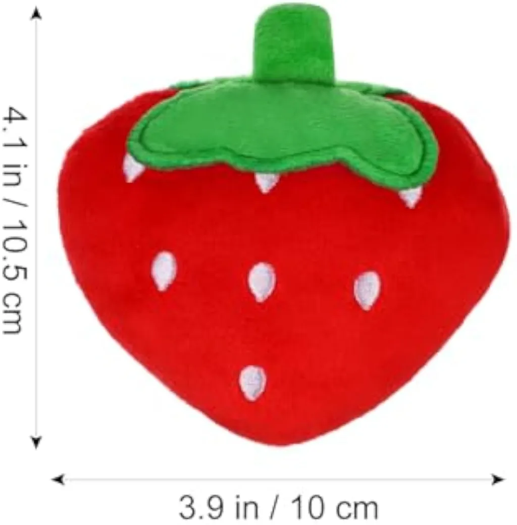 Dog Plush Squeaky Toys - Soft Strawberry Shape Interactive Puppy Chew Toy For Dogs Teething Playing Chewing - Red