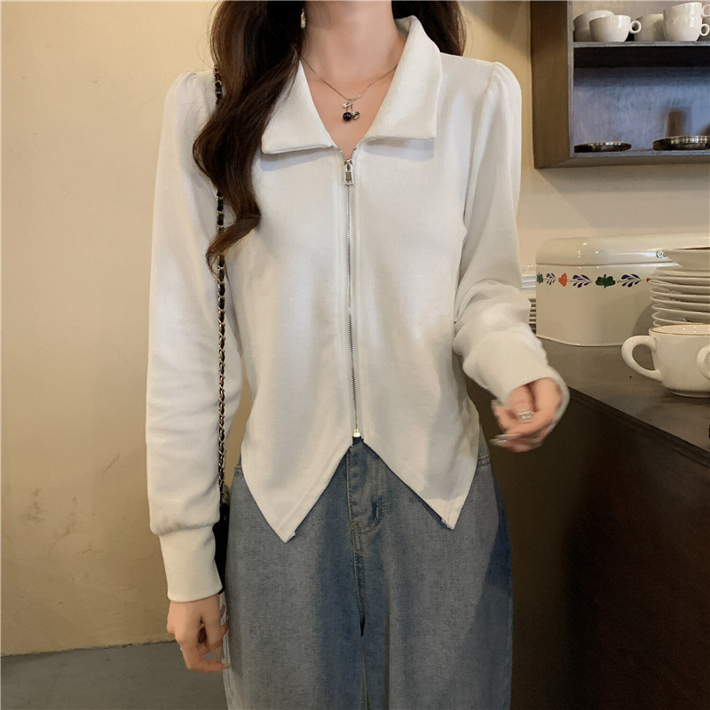 Lapel Long Sleeve Small Short Short Thin Simple Cardigan Top