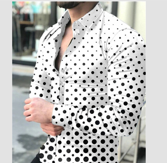 European And American New Men's Gradient Printing Long-sleeved Shirt