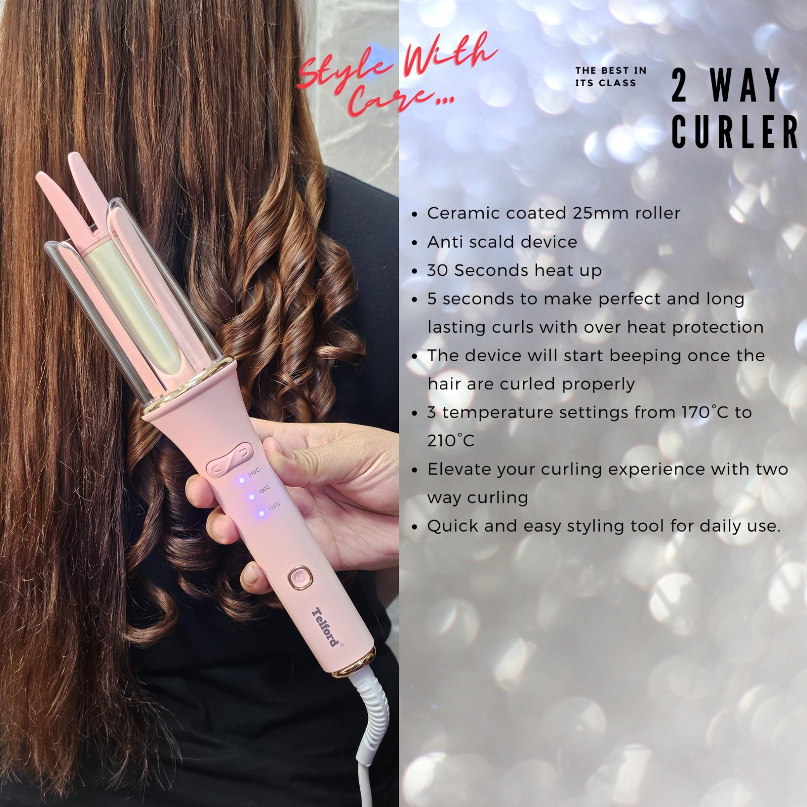 Hair Curler Automatic Rotating Long Barrel Curling Wand — image 4