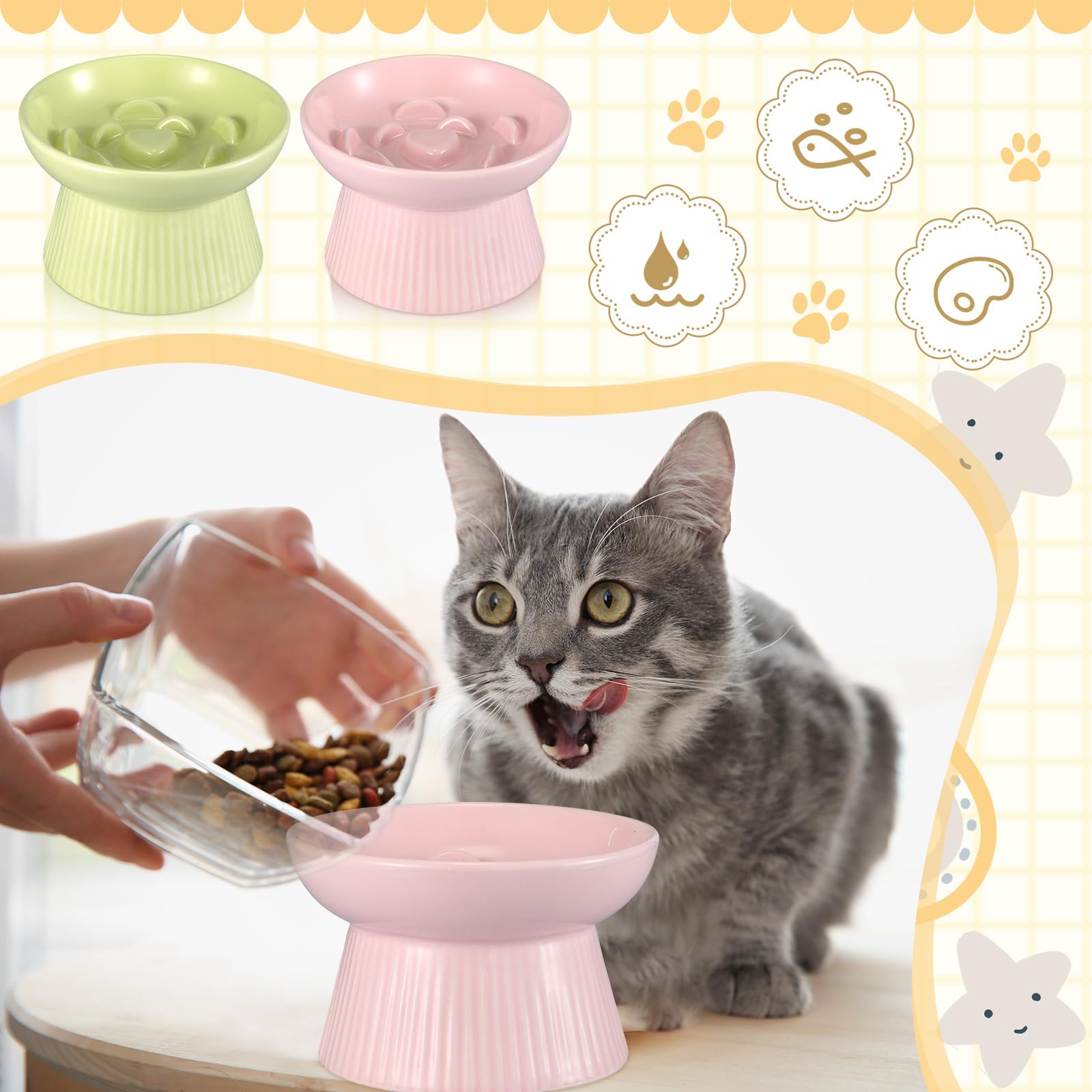 1Pc Raised Slow Feeder Cat Bowls Ceramic Elevated Cat Food Bowls Anti Vomiting Slow Feeder For Dog And Kitten For Dry And Wet Food 8