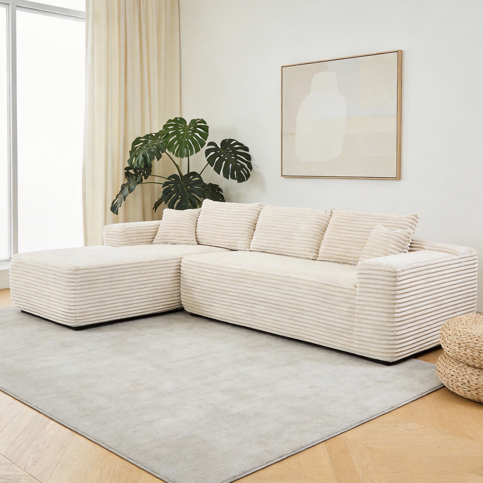 YM3116250005811& YM3116250006111 Combination Products Are Not Sold Sep-L Shape Modular Sectional Couch Spacious Comfortable 2 Seater Sofa With Pillows For Living Room Office No Assembly Required Beig
