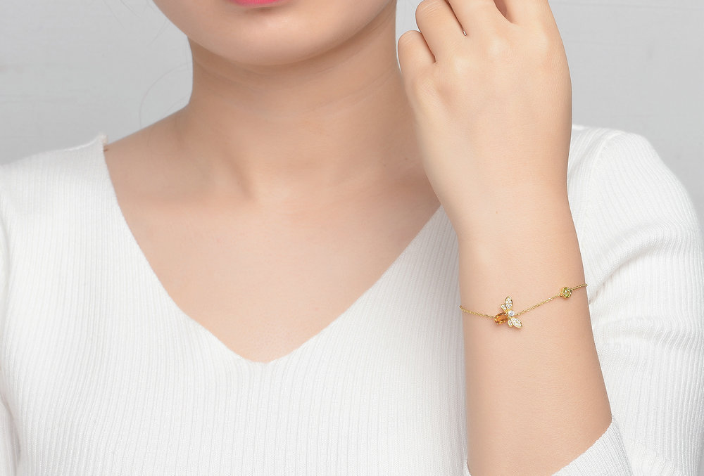 Natural Citrine Peridot Little Bee Micro Inlaid Bracelet