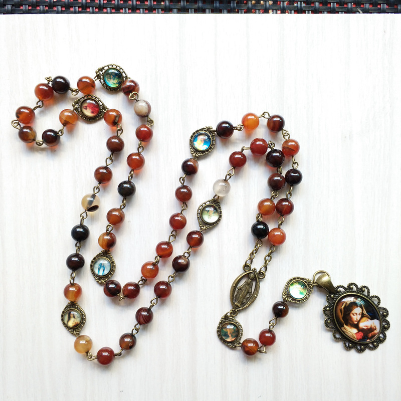 Title 4, Magic Agate Stone Round Beads Glass Pendant Nec...