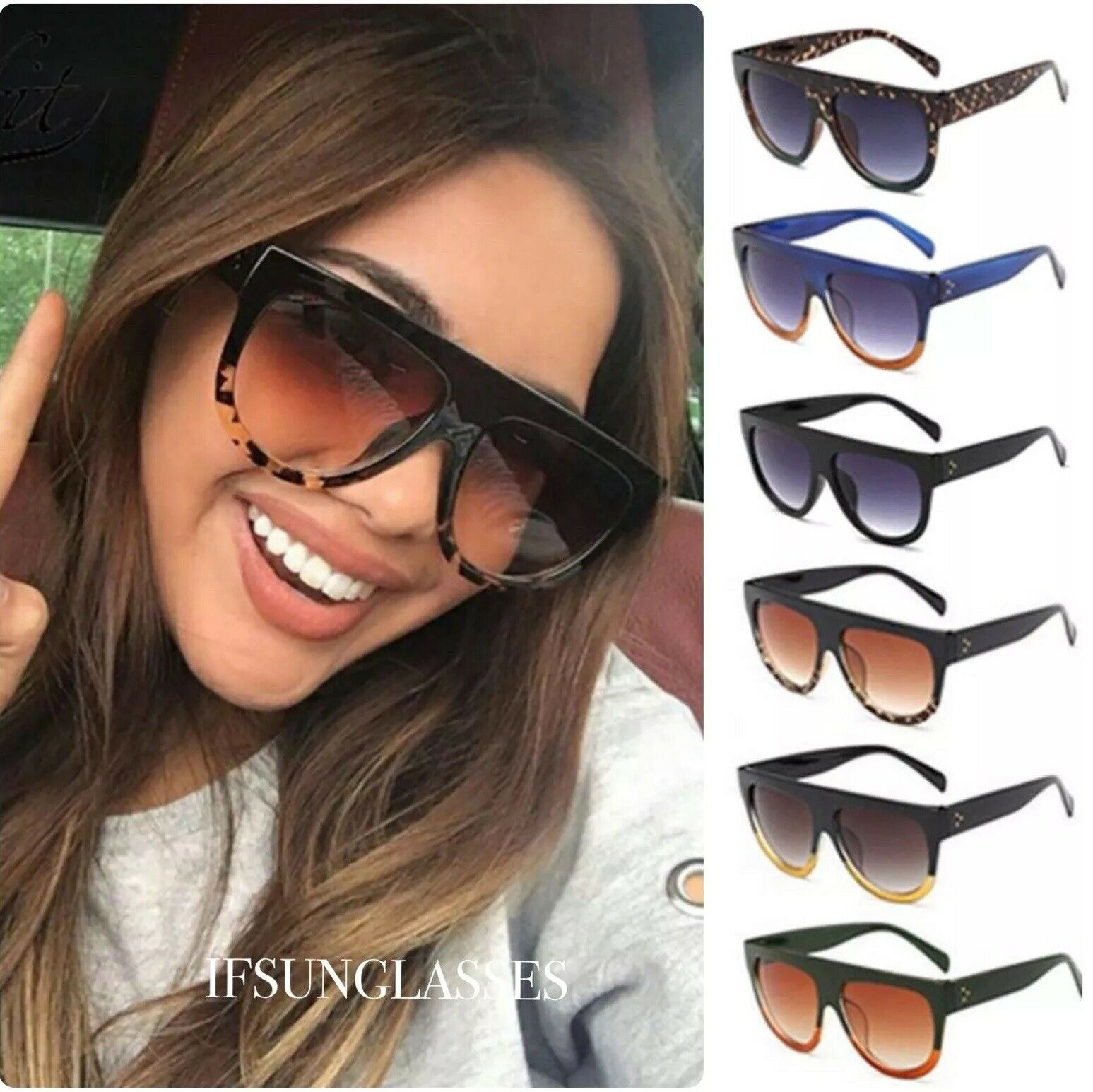 Oversized Black Leopard Womens Ladies Sunglasses Flat Top Shield Shadow