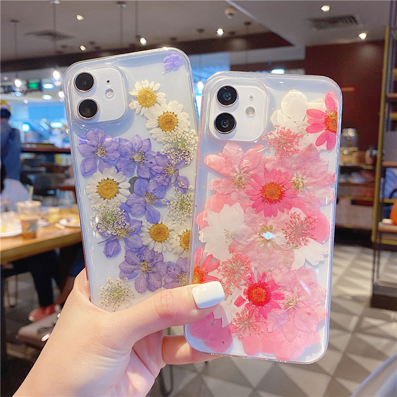 Real Flower Drop Glue Small Daisy Transparent Mobile Phone Case