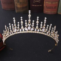 Geometric Alloy Bride Crown Inlaid With Zircon - Kc Gold White Zirconium - View 1