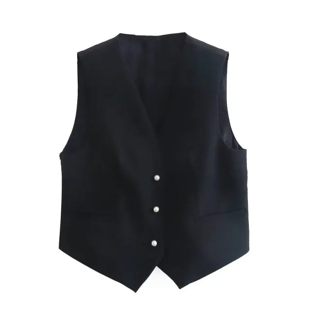 New Temperament Fashion Faux Pearl Button Vest As Shown S - Shop at LoveMi