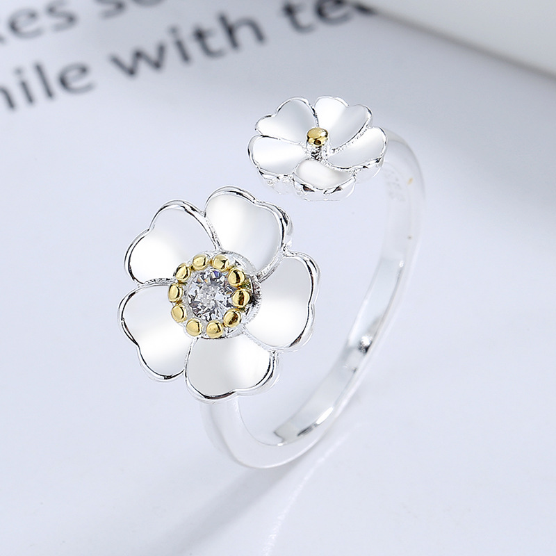 Simple Fashion Flower Ring Japanese And Korean Style Inlaid Zircon