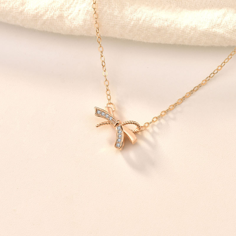 Gold Inlaid Zircon High Sense Female Bow Necklace