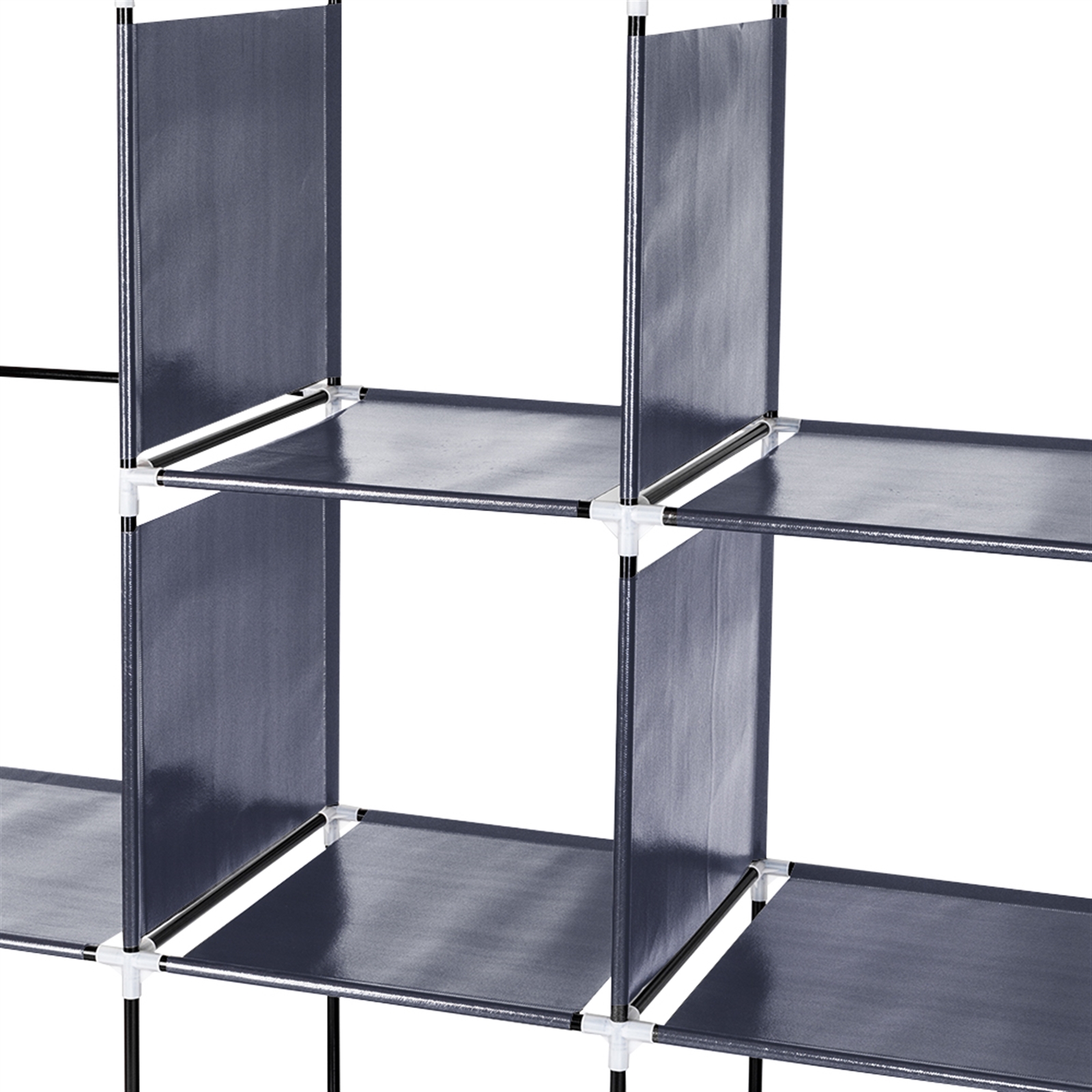 67 Inch Clothes Closet Portable Wardrobe Clothes Storage Rack 12 Shelves 4 Side Pockets Gray