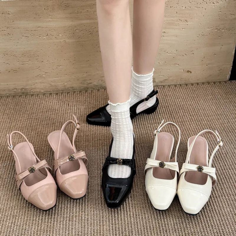 Women Camellia Bow Slingback Sandals, Adjustable Back