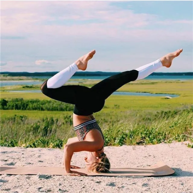 Yoga Pants Mesh Stitching Color Matching Sports Leggings Breathable Black White - Shop at LoveMi
