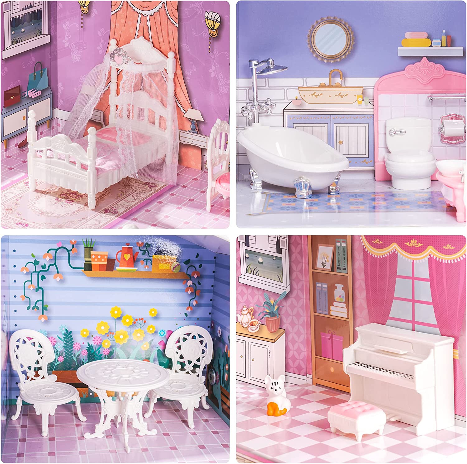 Wooden Dollhouse with Furniture for Girls Material: Wood (MDF) Size: 23.7 x 9.4 x 27.8 inches Item Weight: 16.3 Pounds Recommended Age: 8+