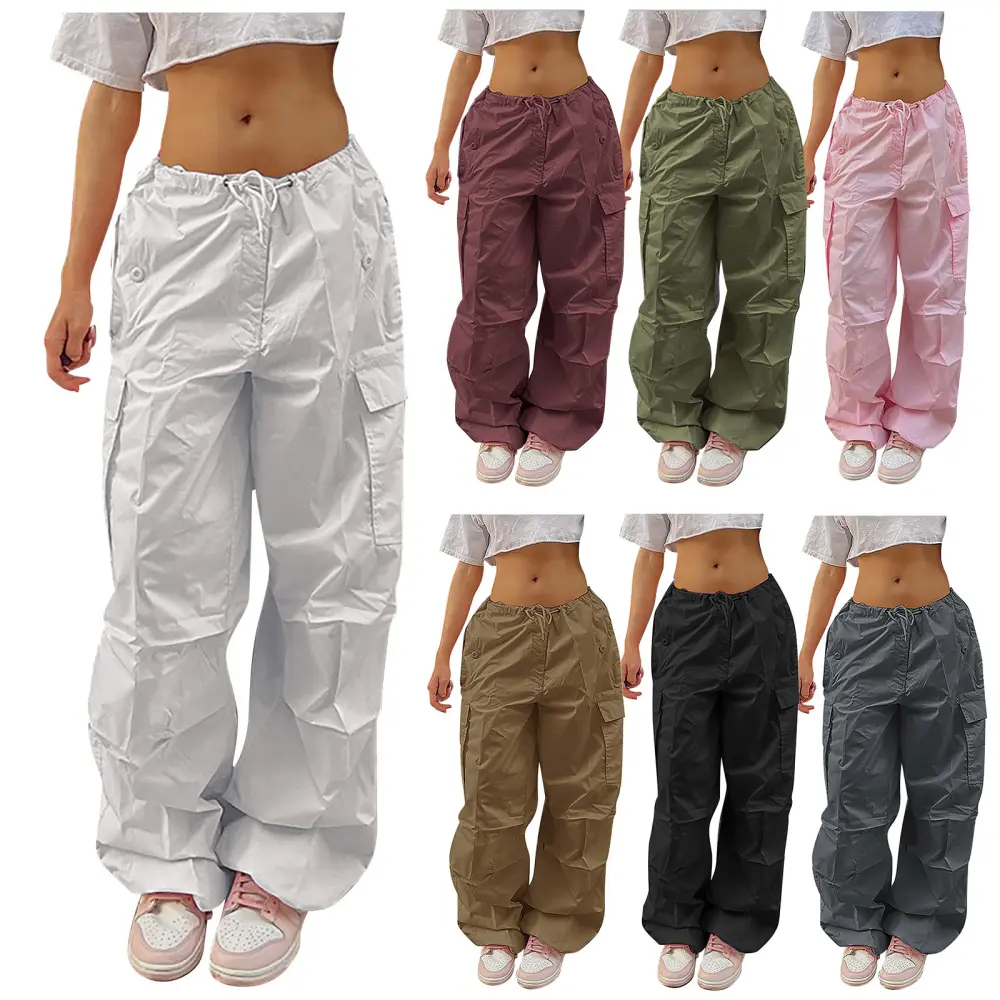 Casual Cargo Pants for Women Solid Color Drawstring Pocket
