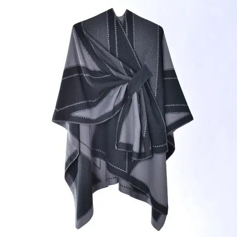 Women's Fashion Brand Thick Faux Cashmere Split-Hem Poncho