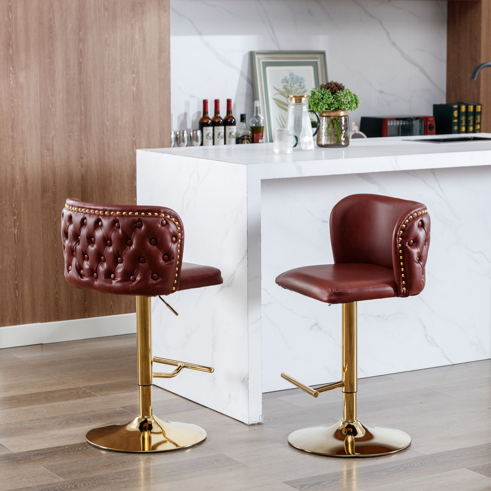 A A Furniture Swivel Barstools Adjustable Height, Modern PU Upholstered Stools - Picture 11 of 11