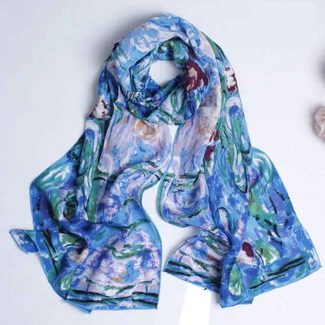 Crepe Satin Long Scarf Women 160x45 Shawl Water Lily - Shop at LoveMi