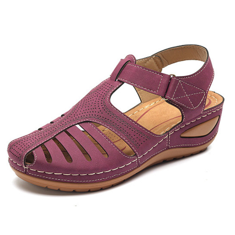 BEYONDARY Women's Plus Size Retro Wedge Sandals – Round Toe Comfort Sandals