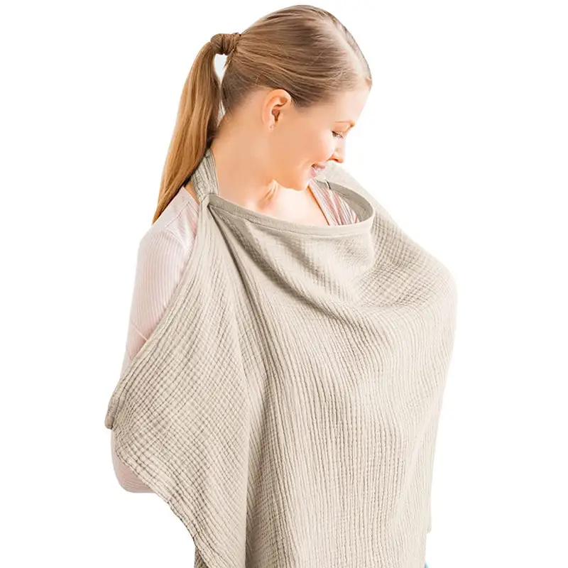 Muslin Nursing Cover For Baby Breastfeeding, Breathable Cotton Breastfeeding Cover With Rigid Hoop For Mother Nursing Apron, Multi-use Carseat Canopy