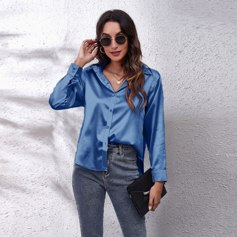 Women's Satin Faux Silk Long-sleeved Shirt