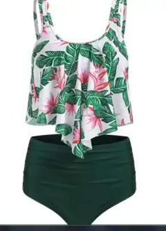 Bikini High Waist Lotus Leaf Print Swimsuit Striped Split - 14 Style-2Xl - View 1