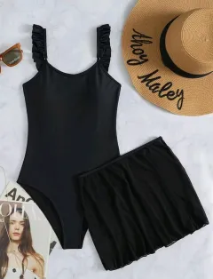 European And American Printed One-piece Bikini Swimsuit - Black - View 1