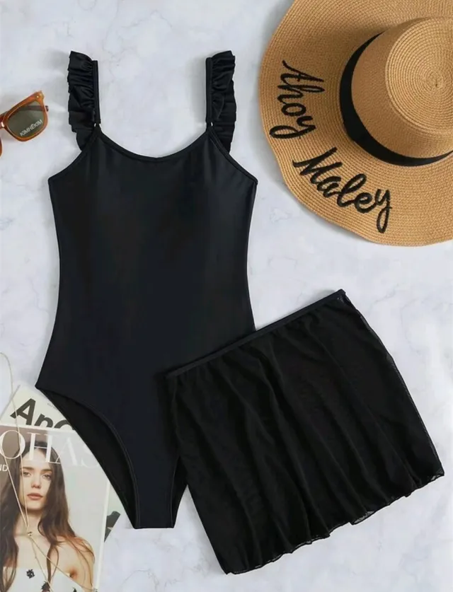 European And American Printed One piece Bikini Swimsuit Black - Shop at LoveMi
